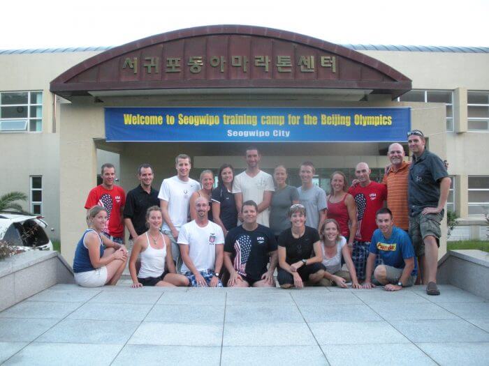 Team photo of triathlon team at training camp at Cheju Island
